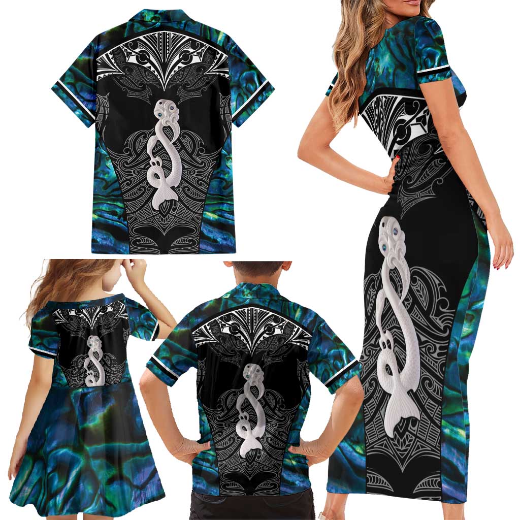 New Zealand Aotearoa Family Matching Short Sleeve Bodycon Dress and Hawaiian Shirt Maori Taniwha Paua Shell LT05 - Polynesian Pride