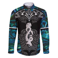 New Zealand Aotearoa Family Matching Short Sleeve Bodycon Dress and Hawaiian Shirt Maori Taniwha Paua Shell LT05 Dad's Shirt - Long Sleeve Black - Polynesian Pride