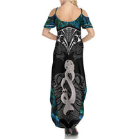 New Zealand Aotearoa Family Matching Summer Maxi Dress and Hawaiian Shirt Maori Taniwha Paua Shell LT05 - Polynesian Pride