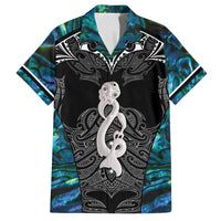 New Zealand Aotearoa Family Matching Tank Maxi Dress and Hawaiian Shirt Maori Taniwha Paua Shell LT05 Dad's Shirt - Short Sleeve Black - Polynesian Pride