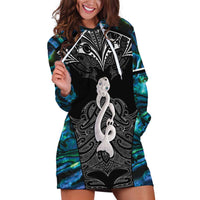 New Zealand Aotearoa Hoodie Dress Maori Taniwha Paua Shell LT05 Black - Polynesian Pride