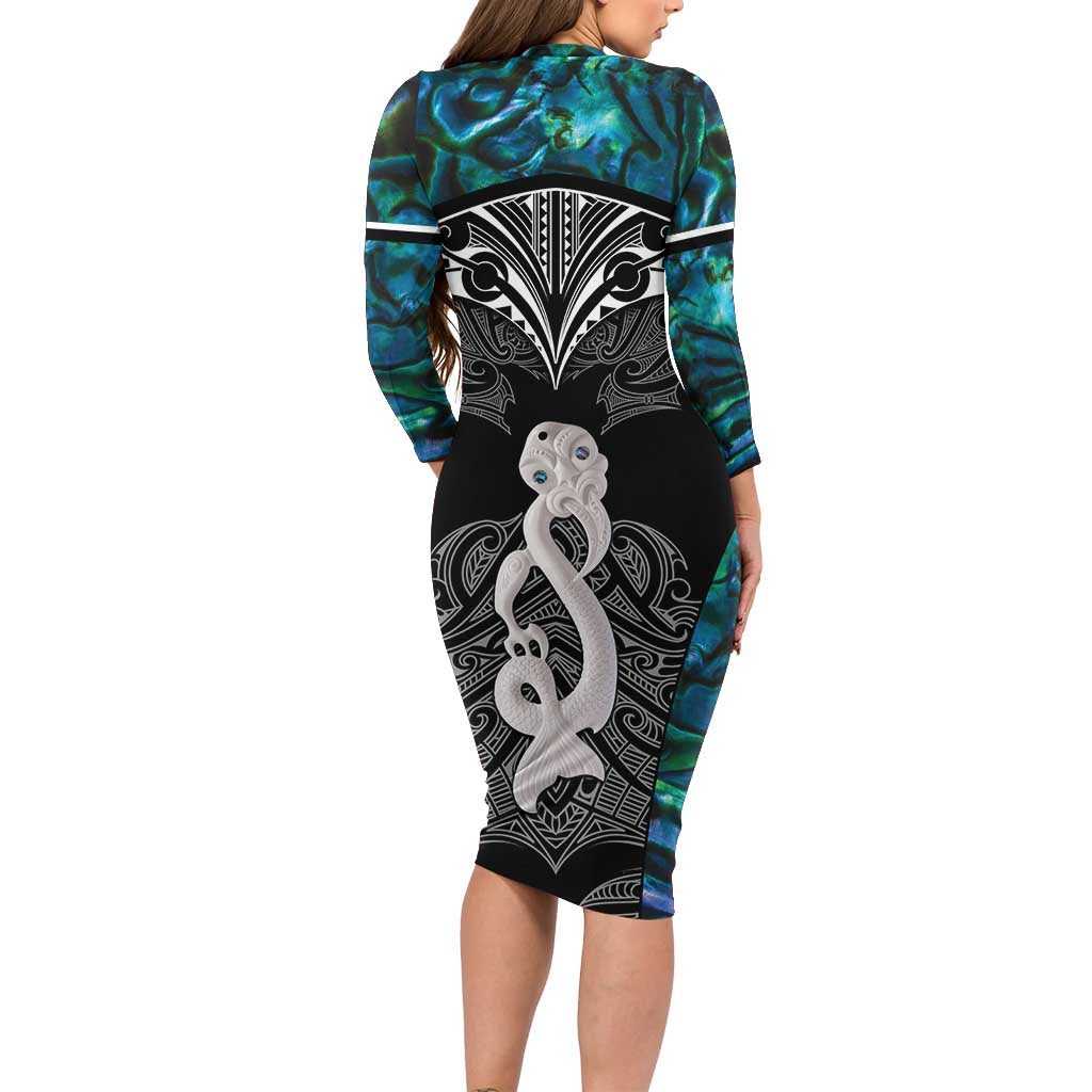 New Zealand Aotearoa Long Sleeve Bodycon Dress Maori Taniwha Paua Shell LT05 - Polynesian Pride