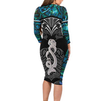 New Zealand Aotearoa Long Sleeve Bodycon Dress Maori Taniwha Paua Shell LT05 - Polynesian Pride