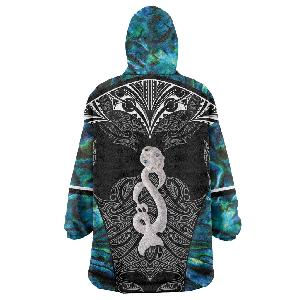 New Zealand Aotearoa Wearable Blanket Hoodie Maori Taniwha Paua Shell LT05 - Polynesian Pride
