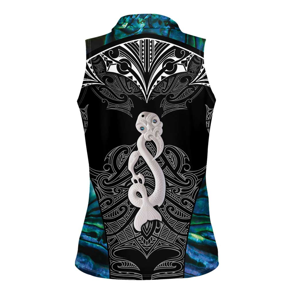 New Zealand Aotearoa Women Sleeveless Polo Shirt Maori Taniwha Paua Shell LT05 - Polynesian Pride