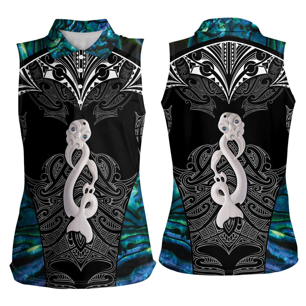 New Zealand Aotearoa Women Sleeveless Polo Shirt Maori Taniwha Paua Shell LT05 - Polynesian Pride