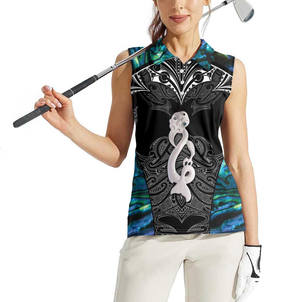 New Zealand Aotearoa Women Sleeveless Polo Shirt Maori Taniwha Paua Shell LT05 - Polynesian Pride