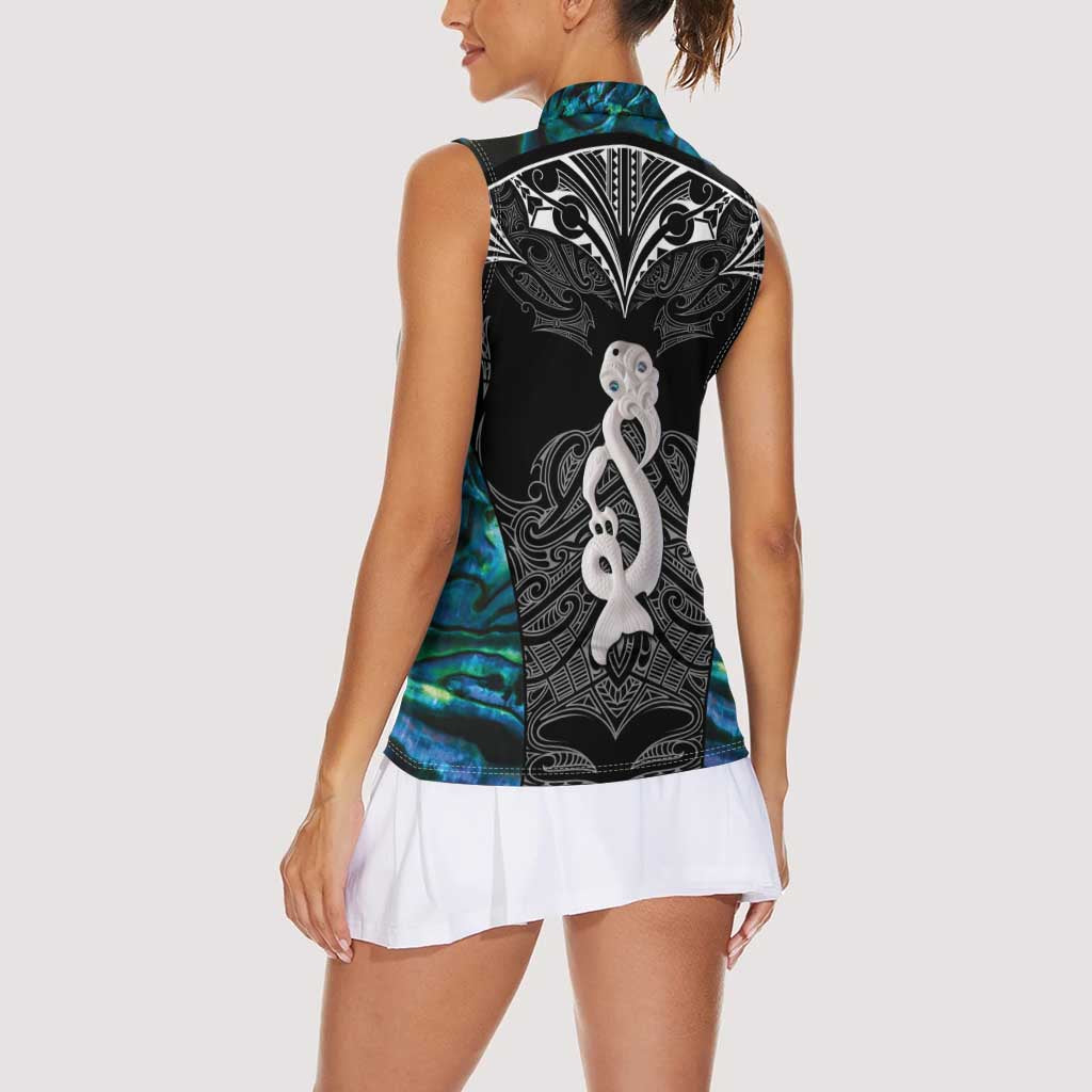 New Zealand Aotearoa Women Sleeveless Polo Shirt Maori Taniwha Paua Shell LT05 - Polynesian Pride