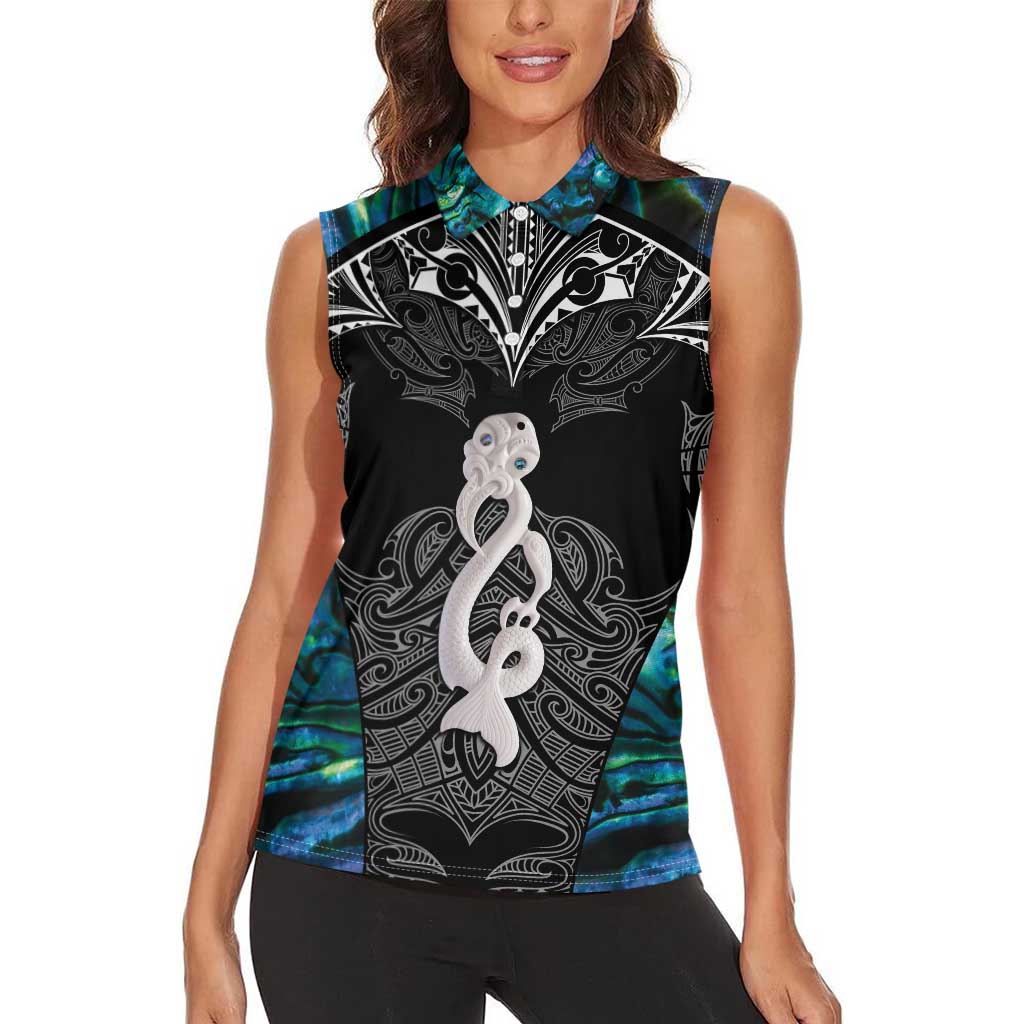 New Zealand Aotearoa Women Sleeveless Polo Shirt Maori Taniwha Paua Shell LT05 - Polynesian Pride