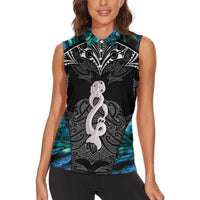 New Zealand Aotearoa Women Sleeveless Polo Shirt Maori Taniwha Paua Shell LT05 - Polynesian Pride