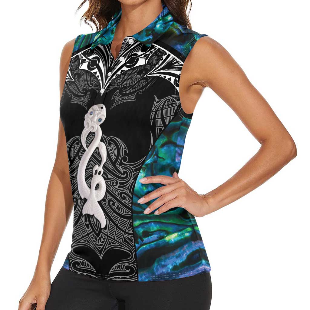 New Zealand Aotearoa Women Sleeveless Polo Shirt Maori Taniwha Paua Shell LT05 - Polynesian Pride