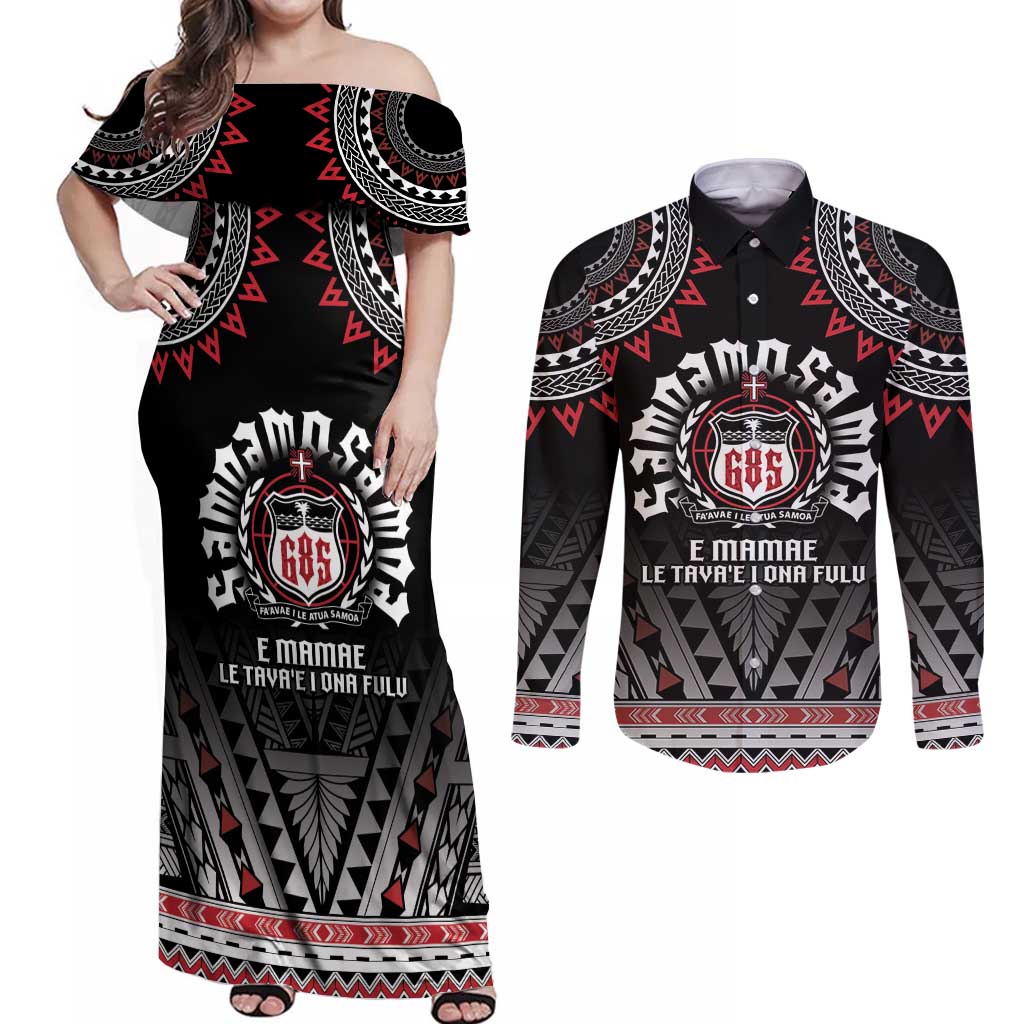 Personalised Samoa Black Saturday Couples Matching Off Shoulder Maxi Dress and Long Sleeve Button Shirt Samoa For Samoans