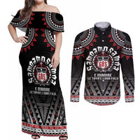Personalised Samoa Black Saturday Couples Matching Off Shoulder Maxi Dress and Long Sleeve Button Shirt Samoa For Samoans
