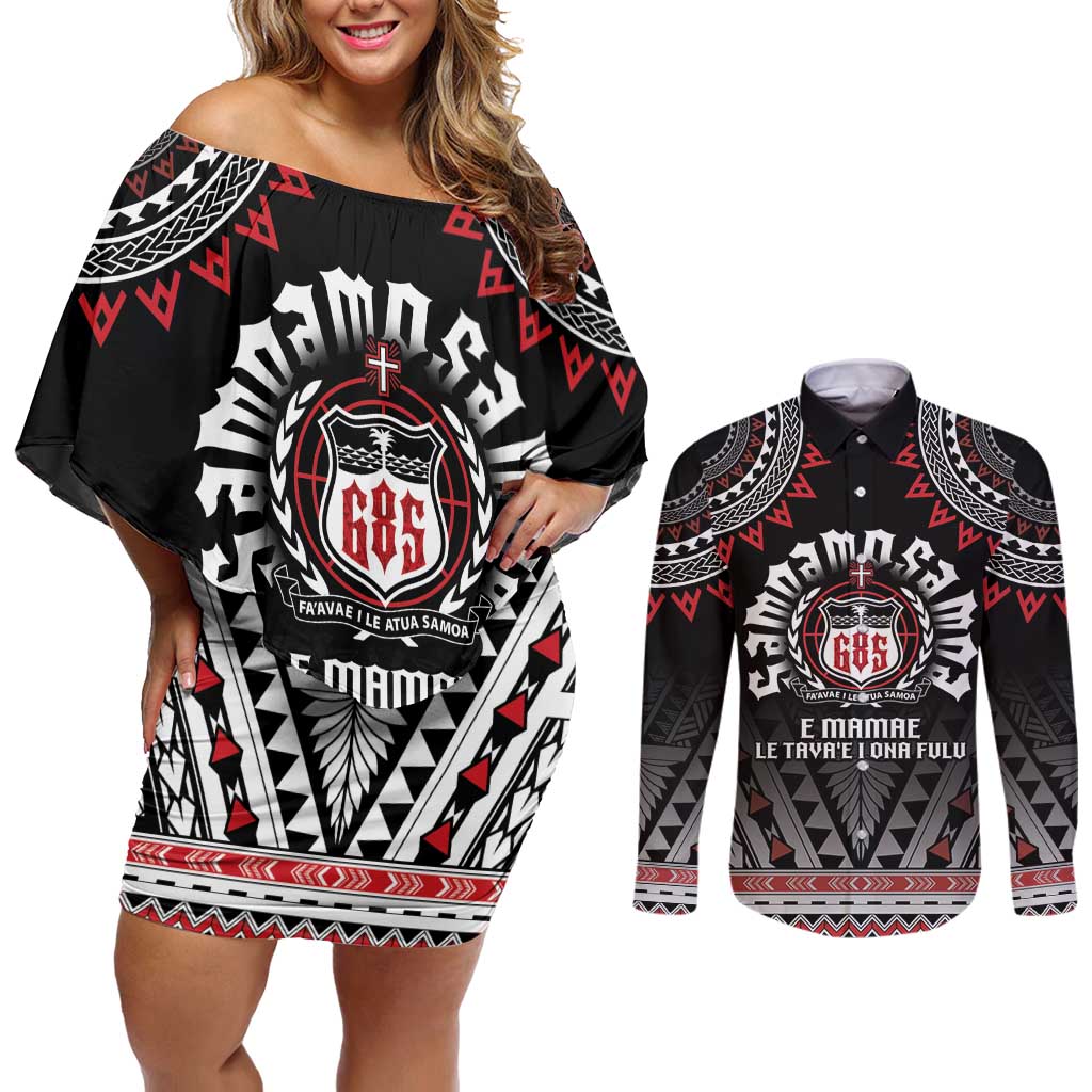 Personalised Samoa Black Saturday Couples Matching Off Shoulder Short Dress and Long Sleeve Button Shirt Samoa For Samoans
