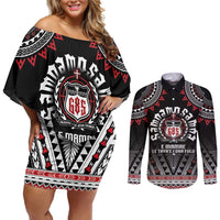Personalised Samoa Black Saturday Couples Matching Off Shoulder Short Dress and Long Sleeve Button Shirt Samoa For Samoans