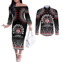 Personalised Samoa Black Saturday Couples Matching Off The Shoulder Long Sleeve Dress and Long Sleeve Button Shirt Samoa For Samoans