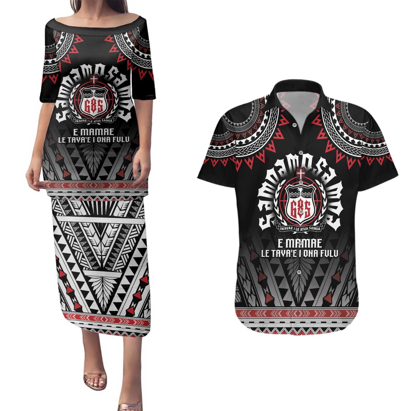 Personalised Samoa Black Saturday Couples Matching Puletasi and Hawaiian Shirt Samoa For Samoans