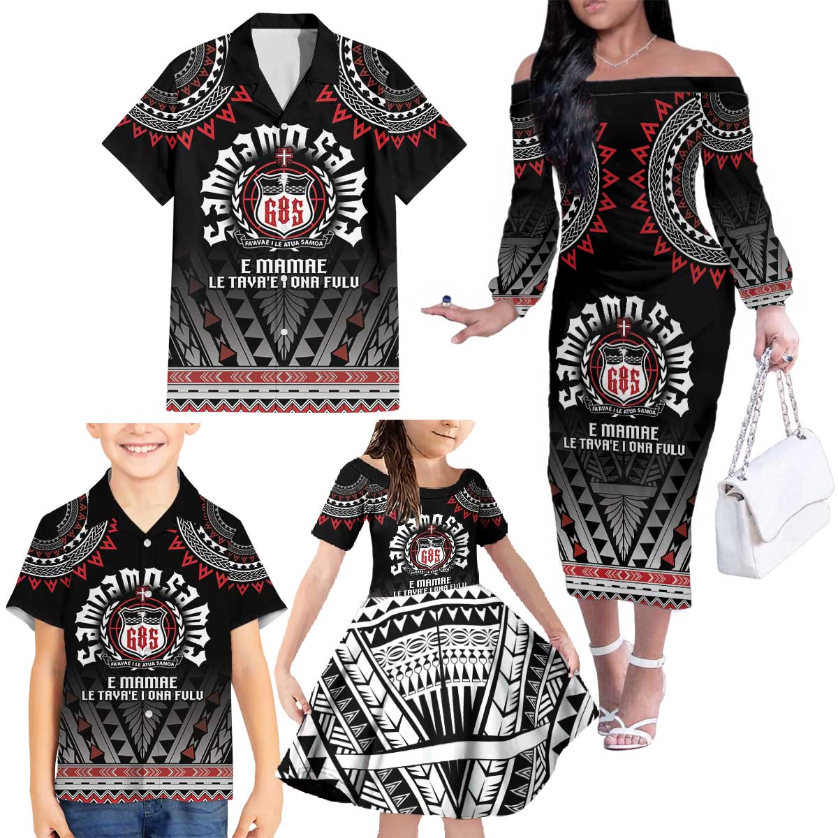 Personalised Samoa Black Saturday Family Matching Off The Shoulder Long Sleeve Dress and Hawaiian Shirt Samoa For Samoans LT05 - Polynesian Pride