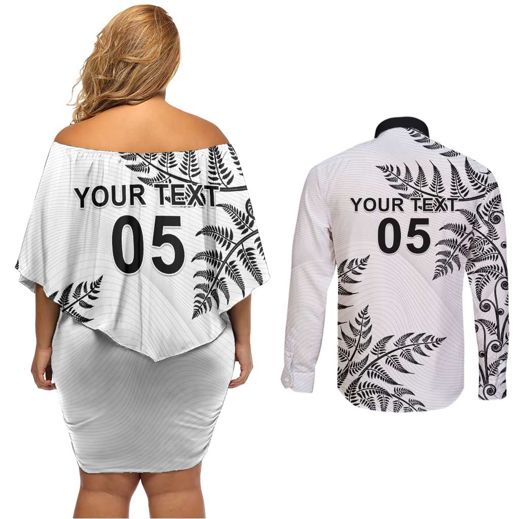 Custom New Zealand Football Couples Matching Off Shoulder Short Dress and Long Sleeve Button Shirt Aotearoa Pride LT05 - Polynesian Pride