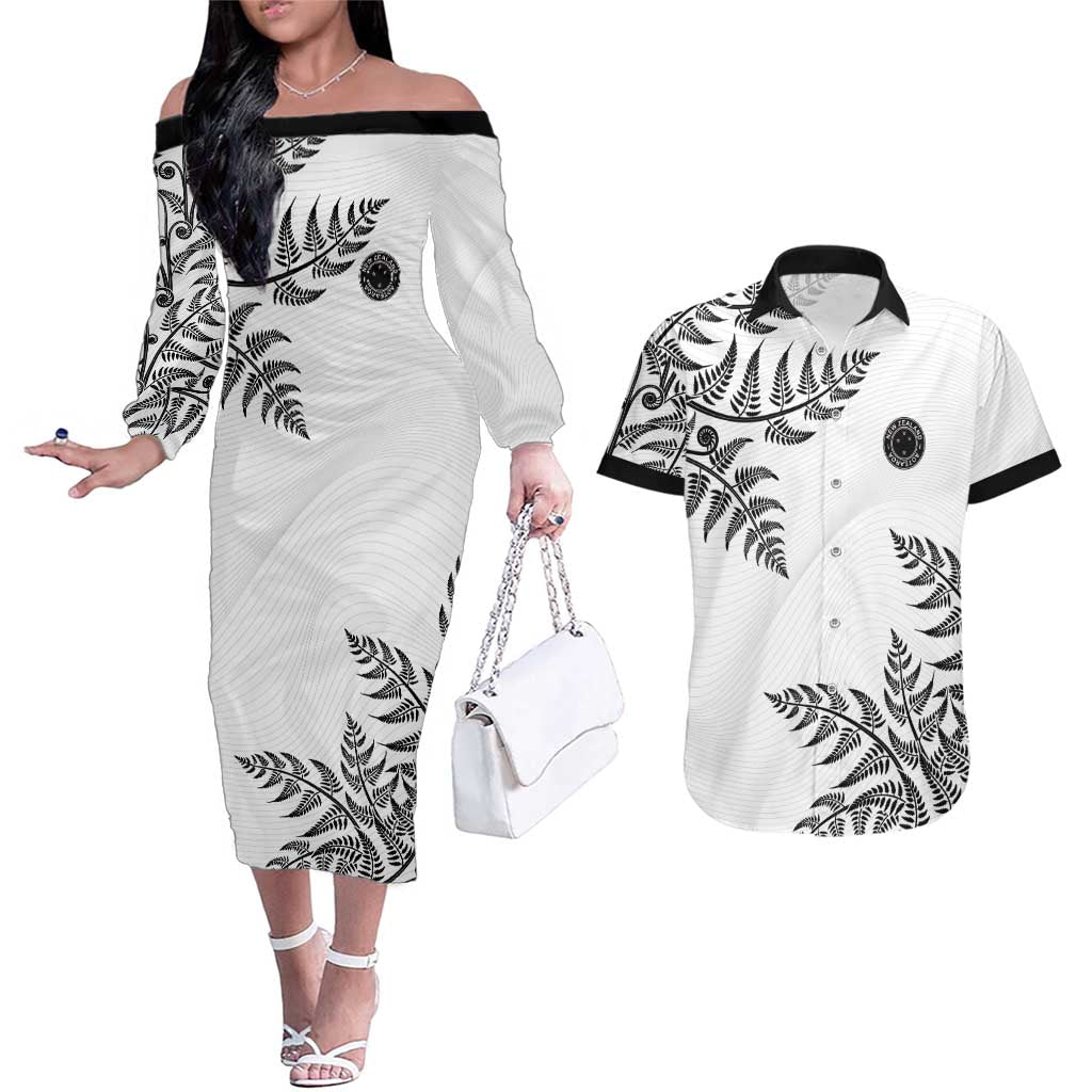 Custom New Zealand Football Couples Matching Off The Shoulder Long Sleeve Dress and Hawaiian Shirt Aotearoa Pride - Polynesian Pride
