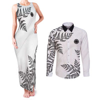 Custom New Zealand Football Couples Matching Tank Maxi Dress and Long Sleeve Button Shirt Aotearoa Pride LT05 White - Polynesian Pride