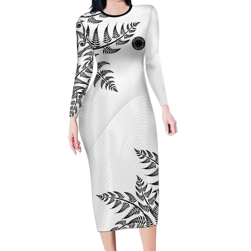 Custom New Zealand Football Family Matching Long Sleeve Bodycon Dress and Hawaiian Shirt Aotearoa Pride LT05 Mom's Dress White - Polynesian Pride