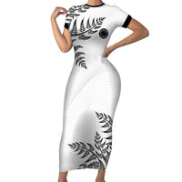 Custom New Zealand Football Short Sleeve Bodycon Dress Aotearoa Pride LT05 Long Dress White - Polynesian Pride