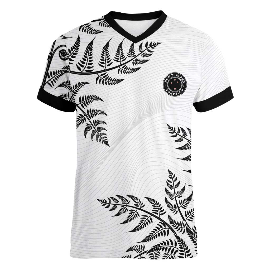 Custom New Zealand Football Women V-Neck T-Shirt Aotearoa Pride - Polynesian Pride