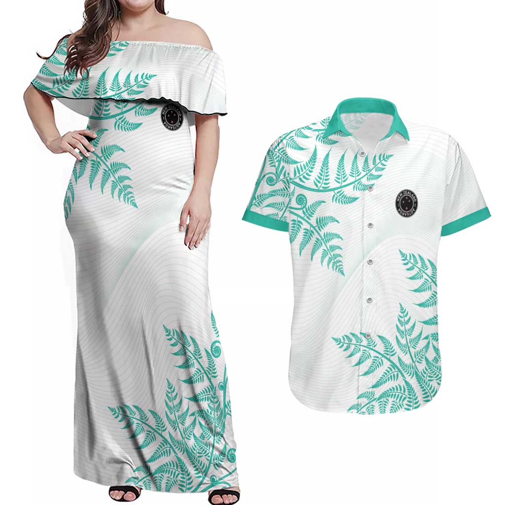 Custom New Zealand Football Couples Matching Off Shoulder Maxi Dress and Hawaiian Shirt Aotearoa Pride Aqua Version LT05 Aqua - Polynesian Pride