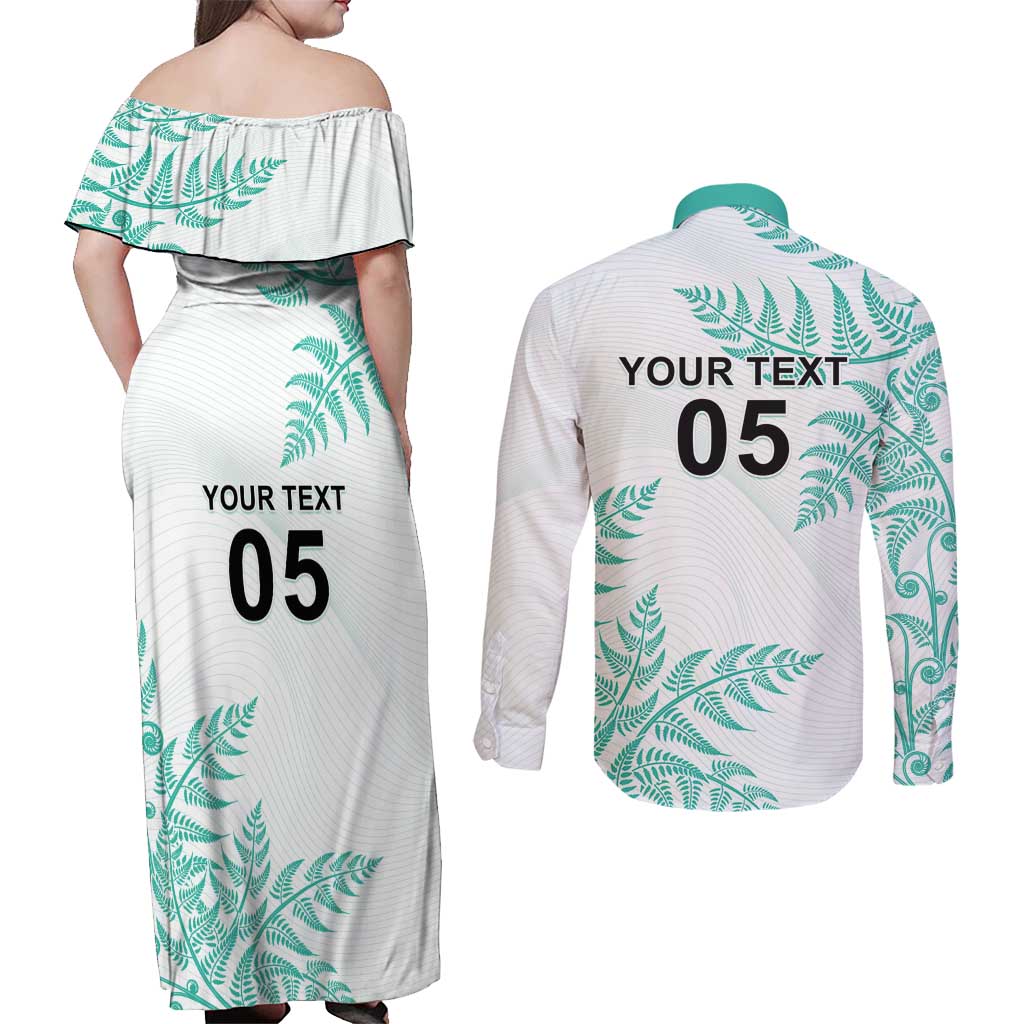 Custom New Zealand Football Couples Matching Off Shoulder Maxi Dress and Long Sleeve Button Shirt Aotearoa Pride Aqua Version LT05 - Polynesian Pride