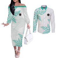 Custom New Zealand Football Couples Matching Off The Shoulder Long Sleeve Dress and Long Sleeve Button Shirt Aotearoa Pride Aqua Version LT05 Aqua - Polynesian Pride