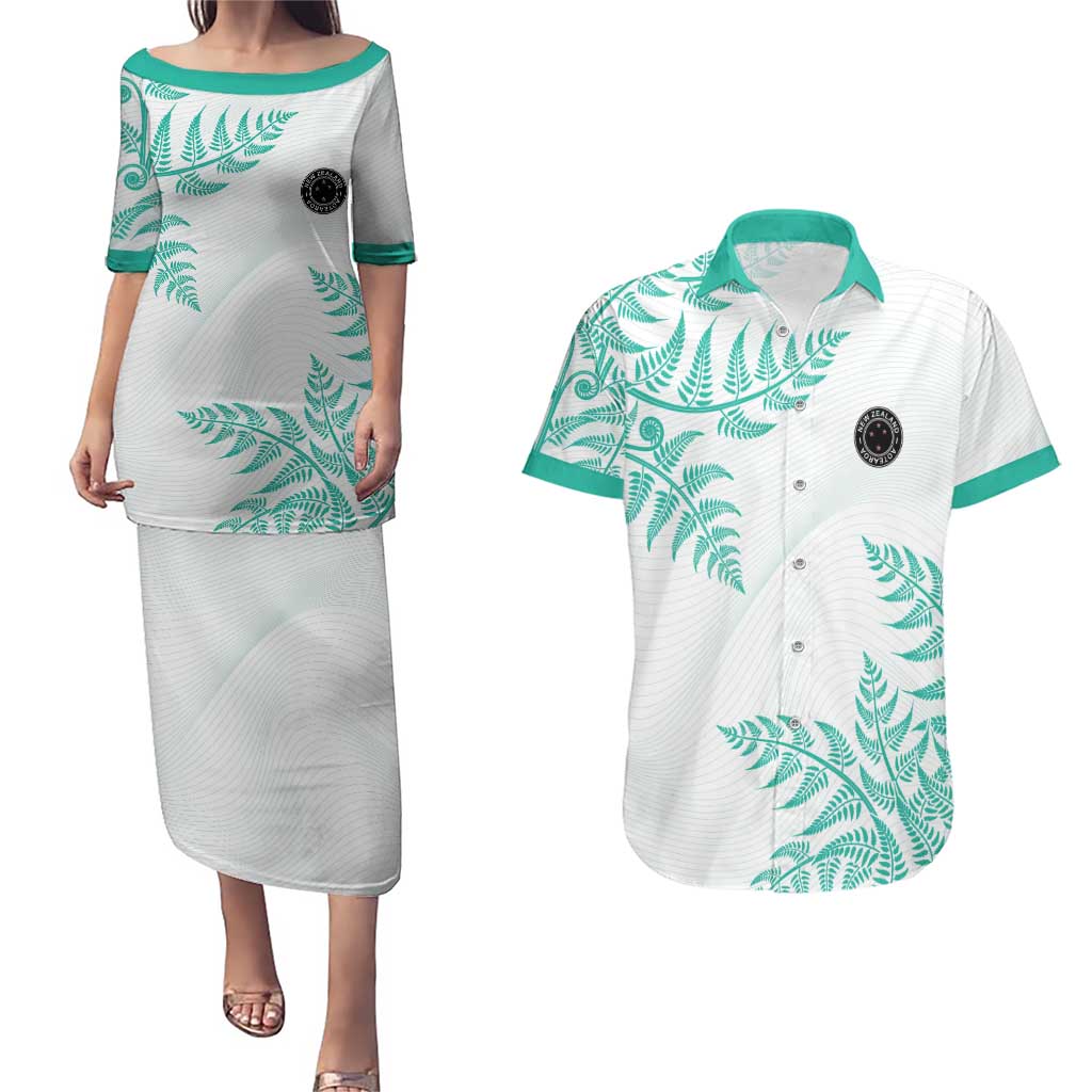 Custom New Zealand Football Couples Matching Puletasi and Hawaiian Shirt Aotearoa Pride Aqua Version LT05 Aqua - Polynesian Pride