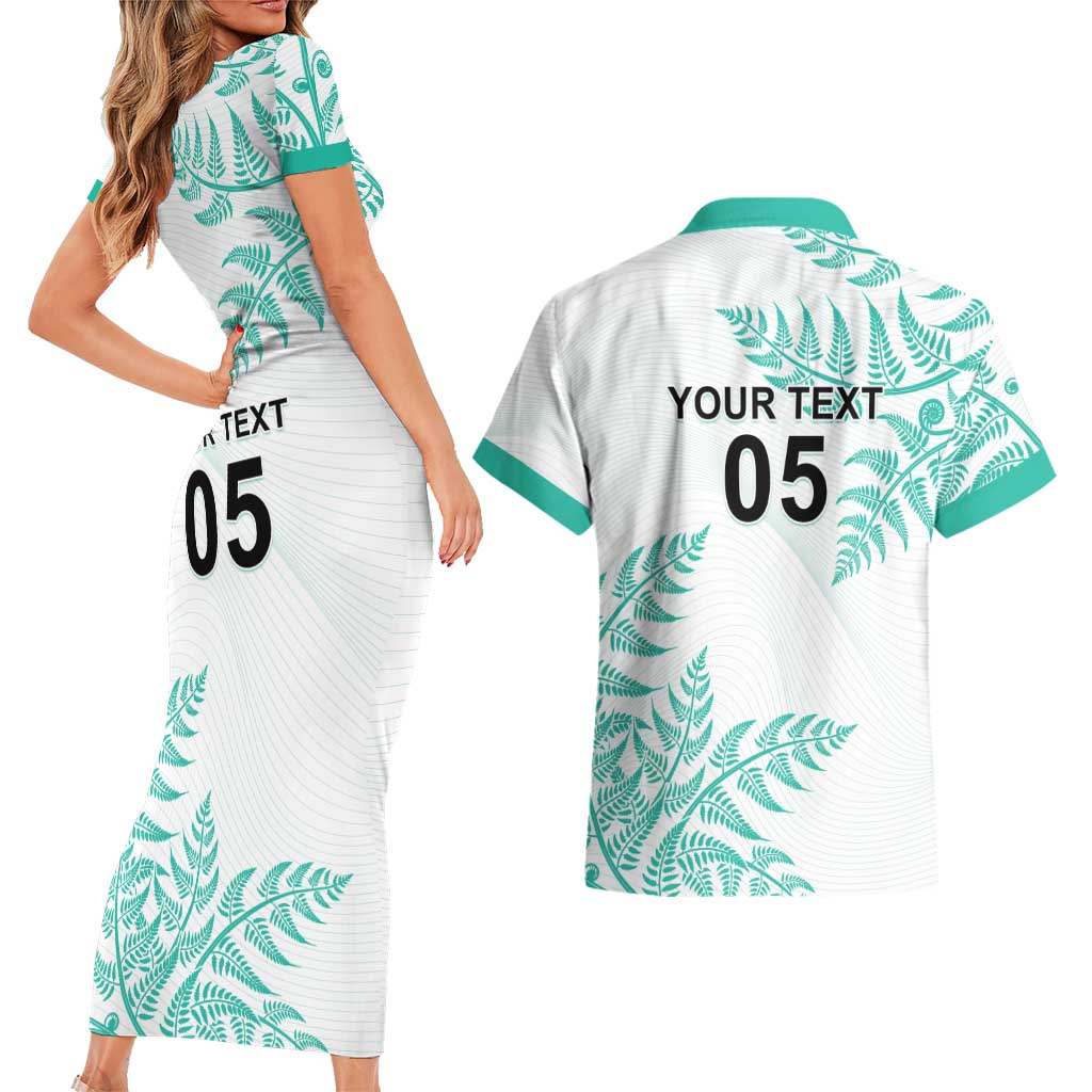 Custom New Zealand Football Couples Matching Short Sleeve Bodycon Dress and Hawaiian Shirt Aotearoa Pride Aqua Version LT05 - Polynesian Pride
