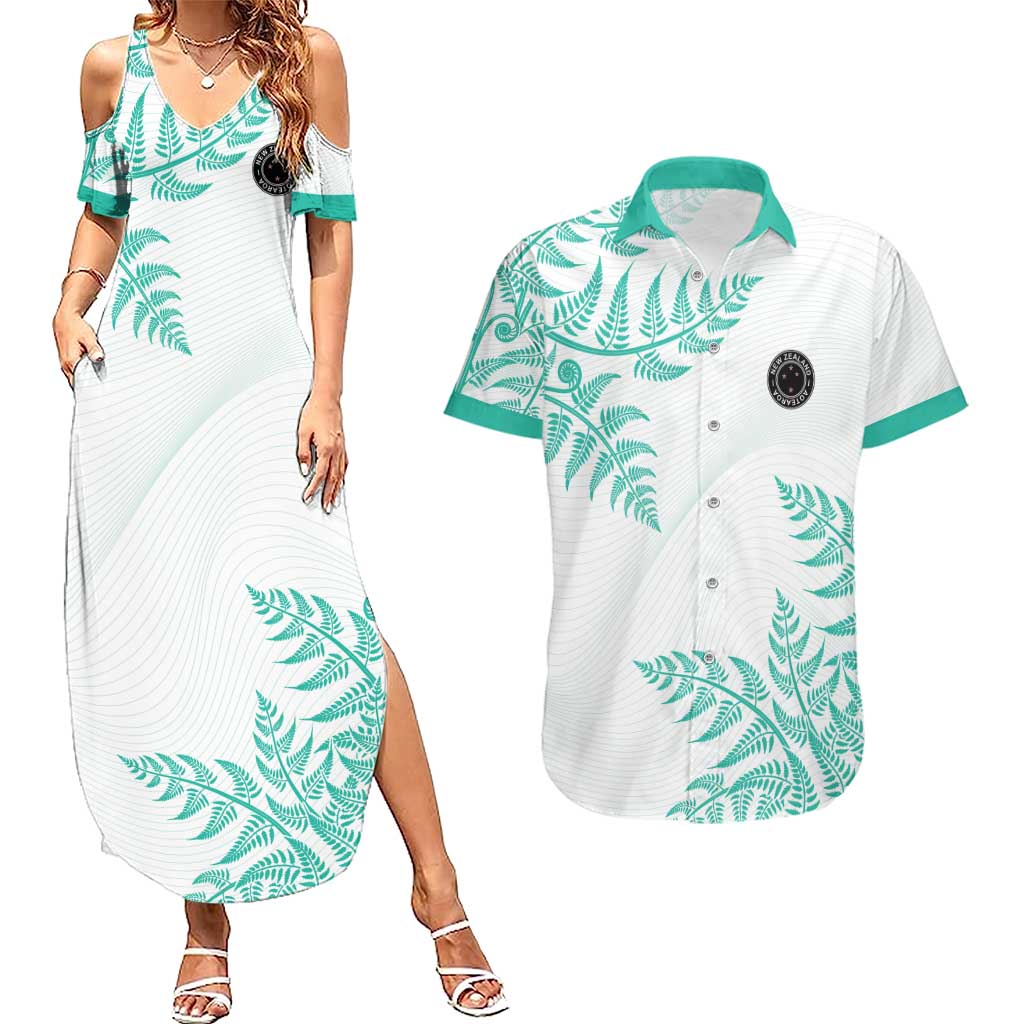 Custom New Zealand Football Couples Matching Summer Maxi Dress and Hawaiian Shirt Aotearoa Pride Aqua Version LT05 Aqua - Polynesian Pride