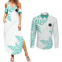 Custom New Zealand Football Couples Matching Summer Maxi Dress and Long Sleeve Button Shirt Aotearoa Pride Aqua Version LT05 Aqua - Polynesian Pride