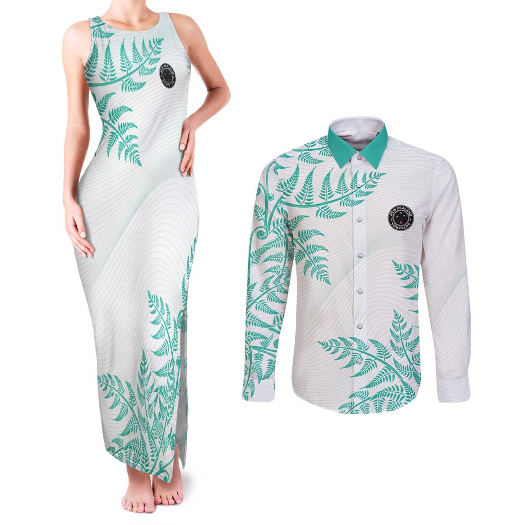 Custom New Zealand Football Couples Matching Tank Maxi Dress and Long Sleeve Button Shirt Aotearoa Pride Aqua Version LT05 Aqua - Polynesian Pride