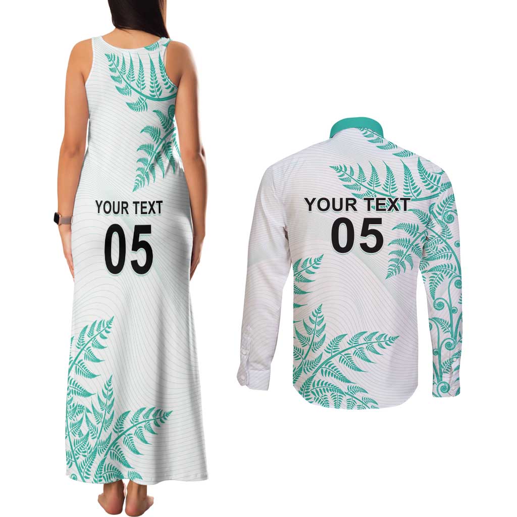 Custom New Zealand Football Couples Matching Tank Maxi Dress and Long Sleeve Button Shirt Aotearoa Pride Aqua Version LT05 - Polynesian Pride