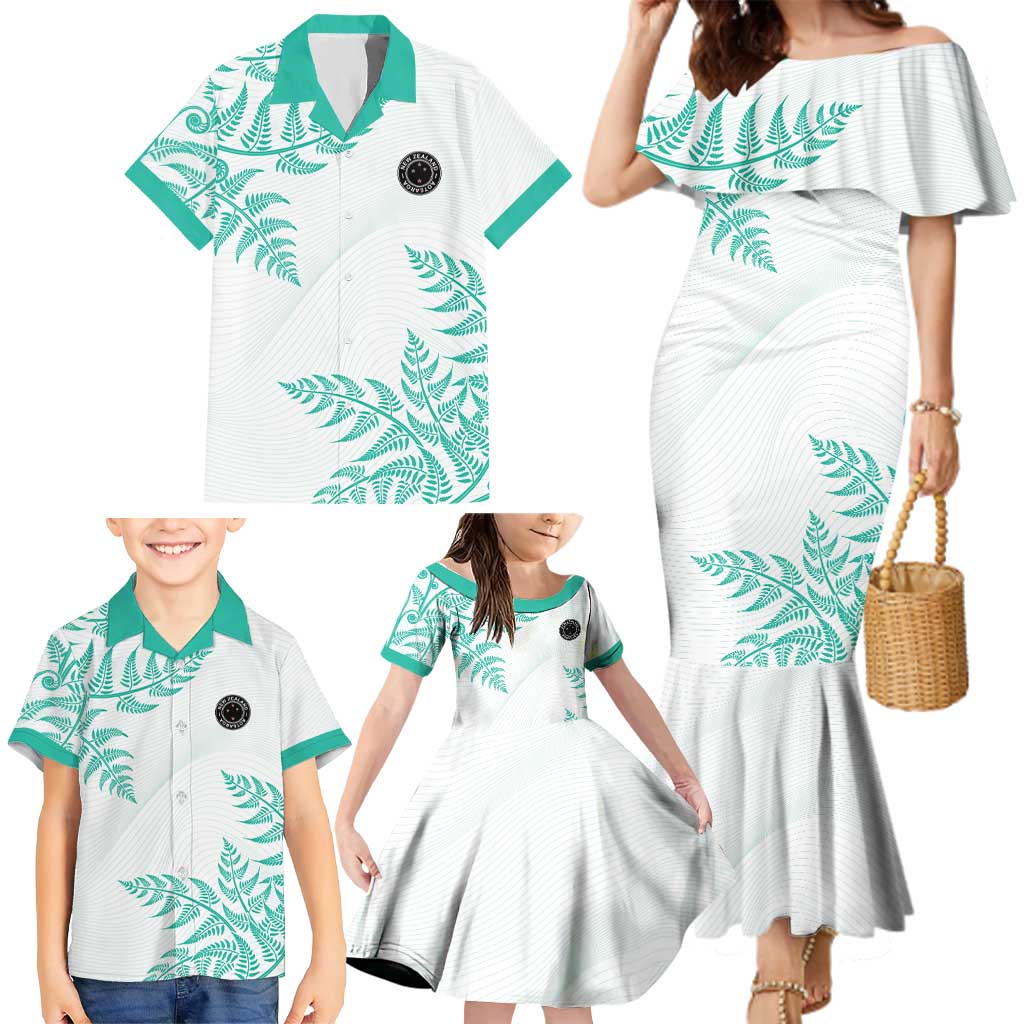 Custom New Zealand Football Family Matching Mermaid Dress and Hawaiian Shirt Aotearoa Pride Aqua Version LT05 - Polynesian Pride
