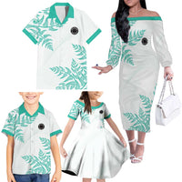 Custom New Zealand Football Family Matching Off The Shoulder Long Sleeve Dress and Hawaiian Shirt Aotearoa Pride Aqua Version LT05 - Polynesian Pride