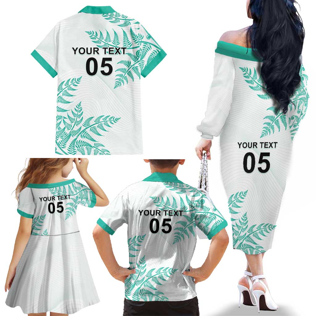 Custom New Zealand Football Family Matching Off The Shoulder Long Sleeve Dress and Hawaiian Shirt Aotearoa Pride Aqua Version LT05 - Polynesian Pride