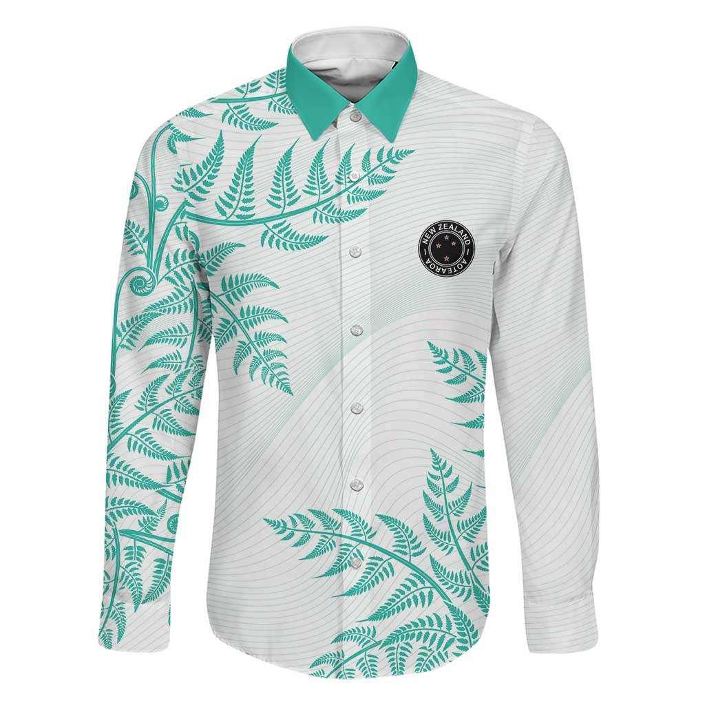 Custom New Zealand Football Family Matching Off The Shoulder Long Sleeve Dress and Hawaiian Shirt Aotearoa Pride Aqua Version LT05 Dad's Shirt - Long Sleeve Aqua - Polynesian Pride