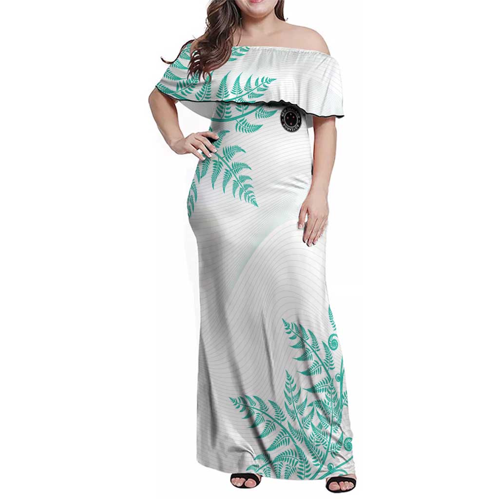 Custom New Zealand Football Family Matching Off Shoulder Maxi Dress and Hawaiian Shirt Aotearoa Pride Aqua Version LT05 Mom's Dress Aqua - Polynesian Pride