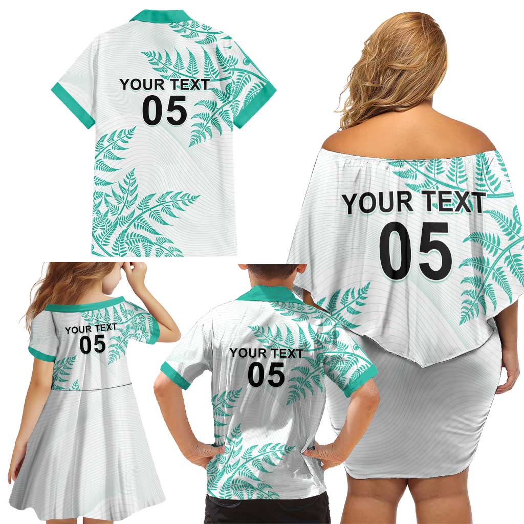 Custom New Zealand Football Family Matching Off Shoulder Short Dress and Hawaiian Shirt Aotearoa Pride Aqua Version LT05 - Polynesian Pride