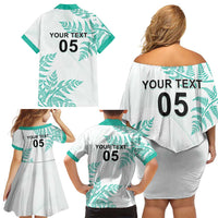 Custom New Zealand Football Family Matching Off Shoulder Short Dress and Hawaiian Shirt Aotearoa Pride Aqua Version LT05 - Polynesian Pride