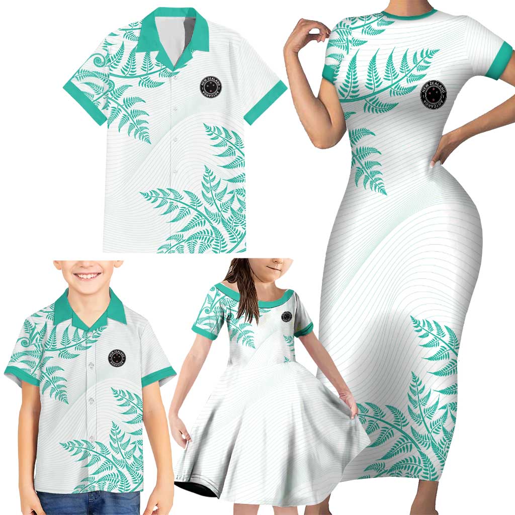 Custom New Zealand Football Family Matching Short Sleeve Bodycon Dress and Hawaiian Shirt Aotearoa Pride Aqua Version - Polynesian Pride