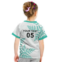 Custom New Zealand Football Kid T Shirt Aotearoa Pride Aqua Version - Polynesian Pride