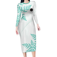 Custom New Zealand Football Long Sleeve Bodycon Dress Aotearoa Pride Aqua Version LT05 Long Dress Aqua - Polynesian Pride