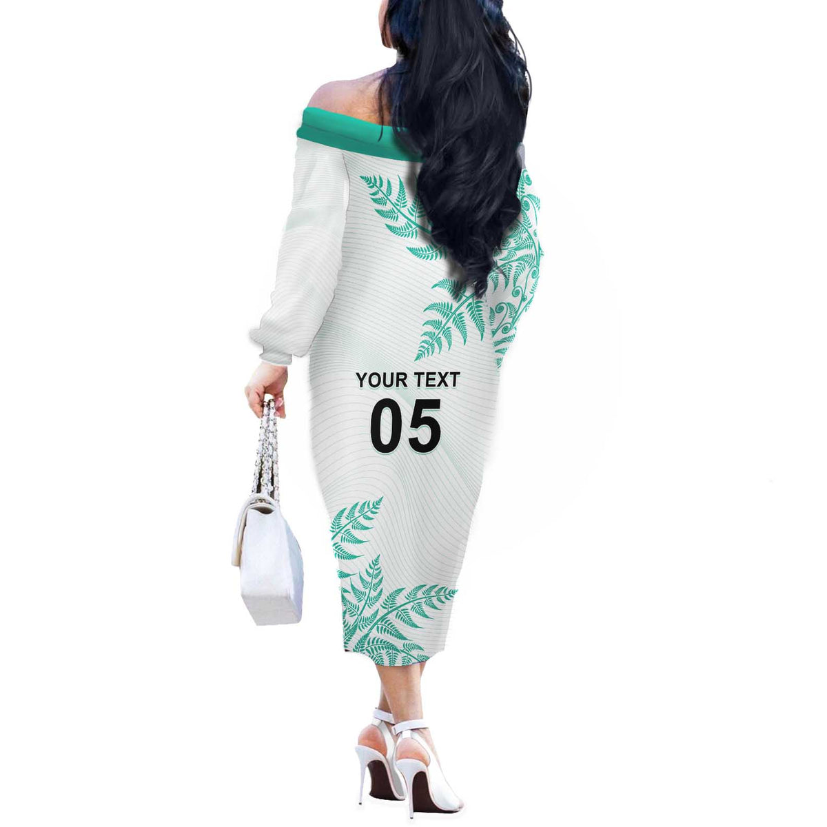 Custom New Zealand Football Off The Shoulder Long Sleeve Dress Aotearoa Pride Aqua Version LT05 - Polynesian Pride