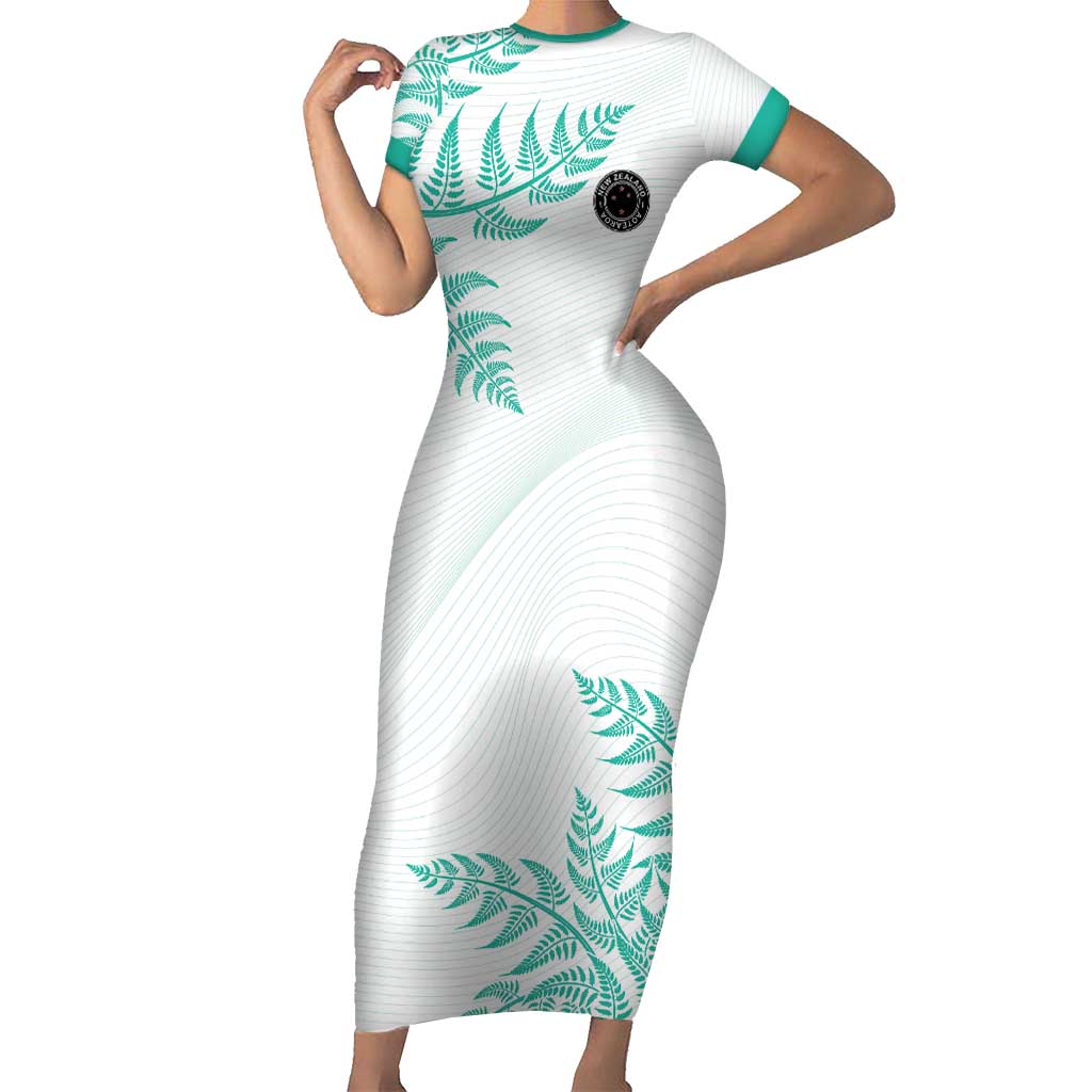 Custom New Zealand Football Short Sleeve Bodycon Dress Aotearoa Pride Aqua Version LT05 Long Dress Aqua - Polynesian Pride