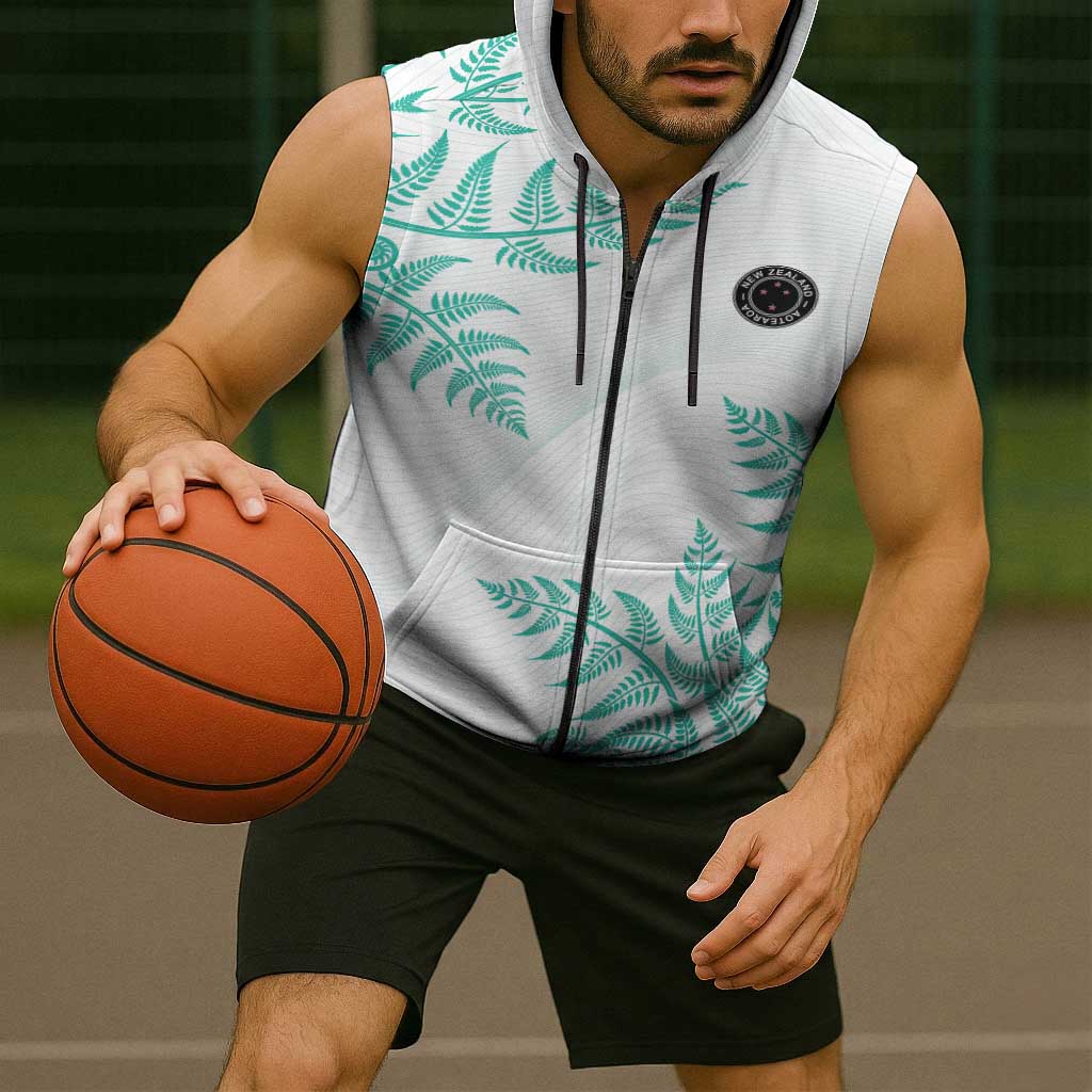 Custom New Zealand Football Sleeveless Zip Hoodie Aotearoa Pride Aqua Version LT05 - Polynesian Pride